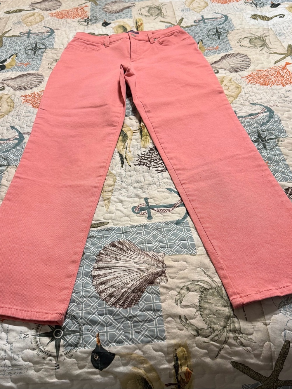 Coral Straight-Leg Pants with Classic Waist